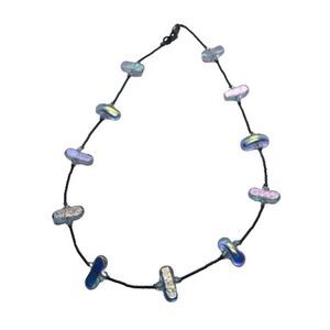 Stunning Vintage Liquid Sterling Silver AB Frosted Glass Bead 15" Necklace